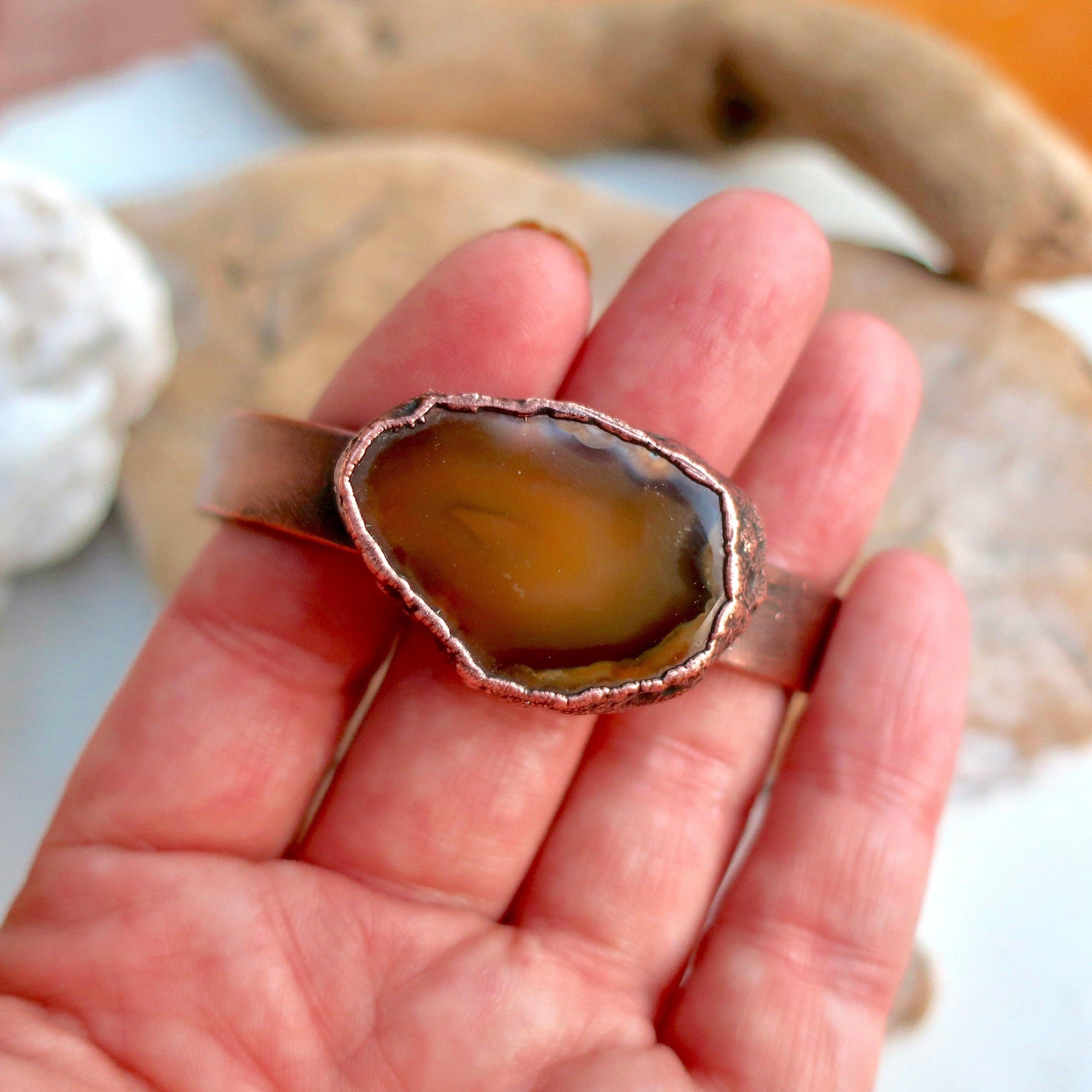 Agate Cuff in Copper - Grounding Crystal | Handmade by Blackbird & Sage