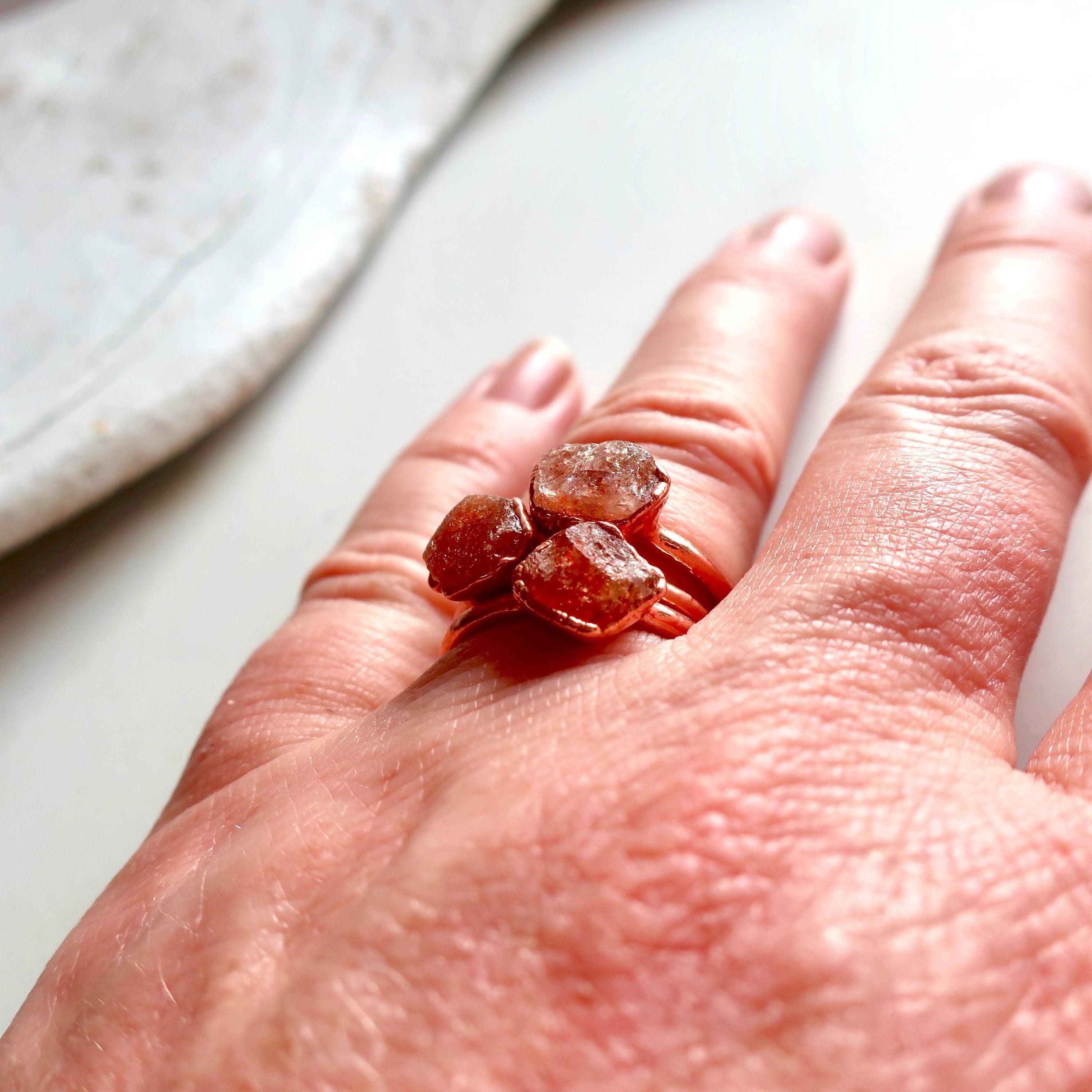 Raw Sunstone Ring - Raw Crystal Jewelry | Handmade by Blackbird & Sage