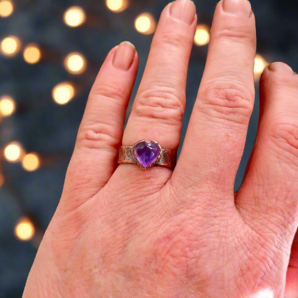 Amethyst Ring - Boho Heart Jewelry | Handmade by Blackbird & Sage