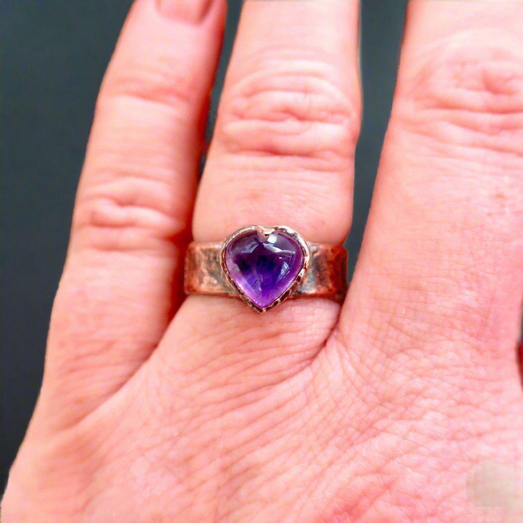 Amethyst Ring - Boho Heart Jewelry | Handmade by Blackbird & Sage