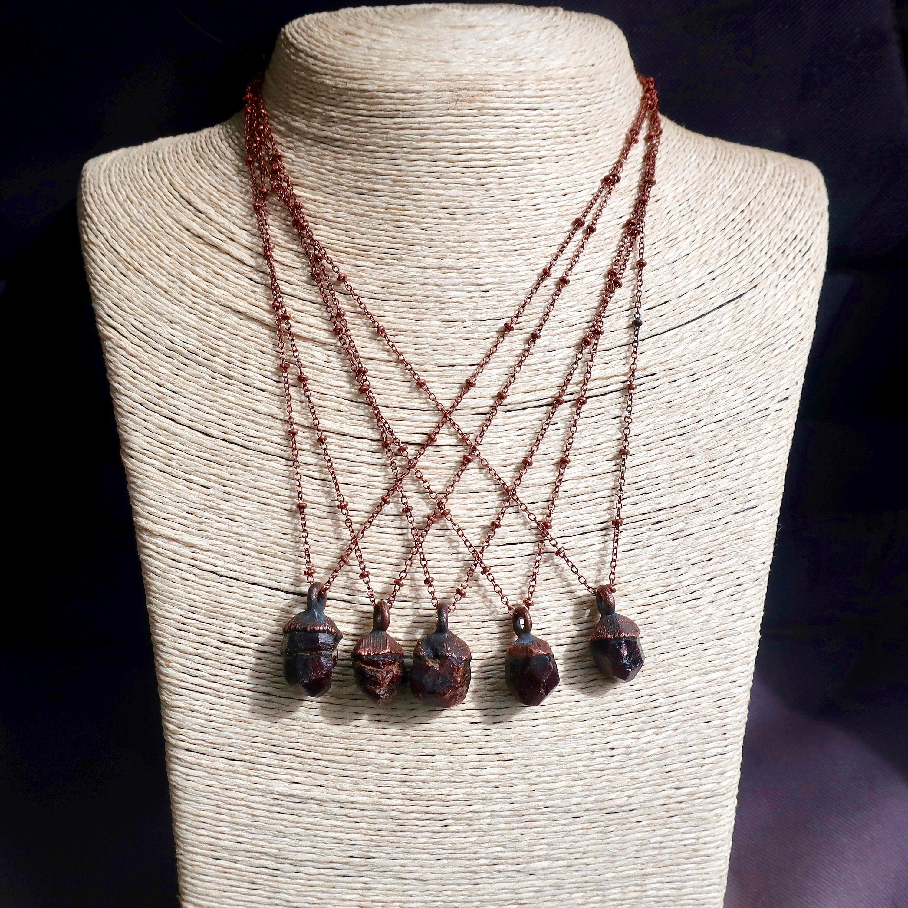 Raw Garnet Necklace in Copper - Boho | Handmade by Blackbird & Sage