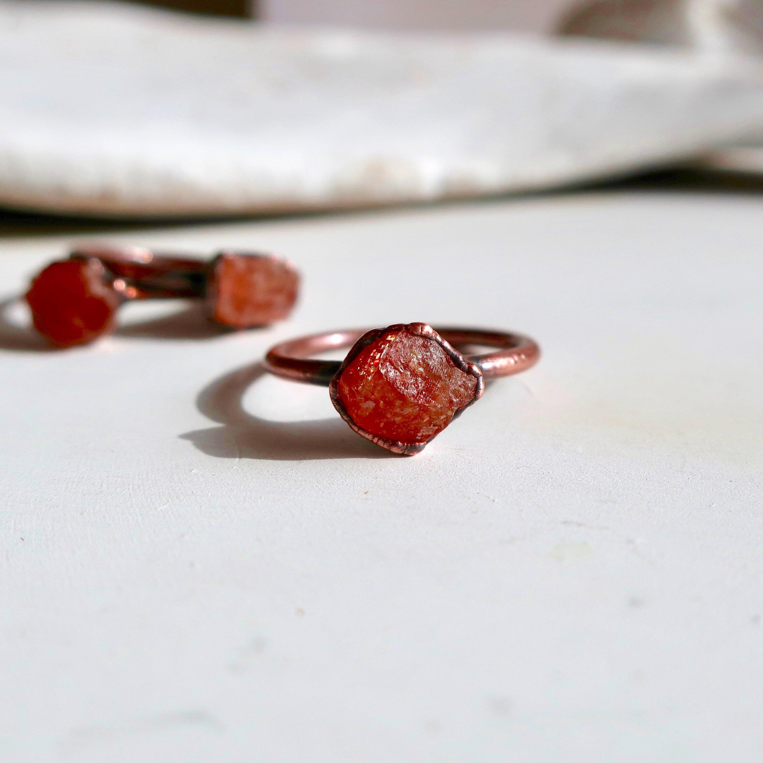 Raw Sunstone Ring - Raw Crystal Jewelry | Handmade by Blackbird & Sage