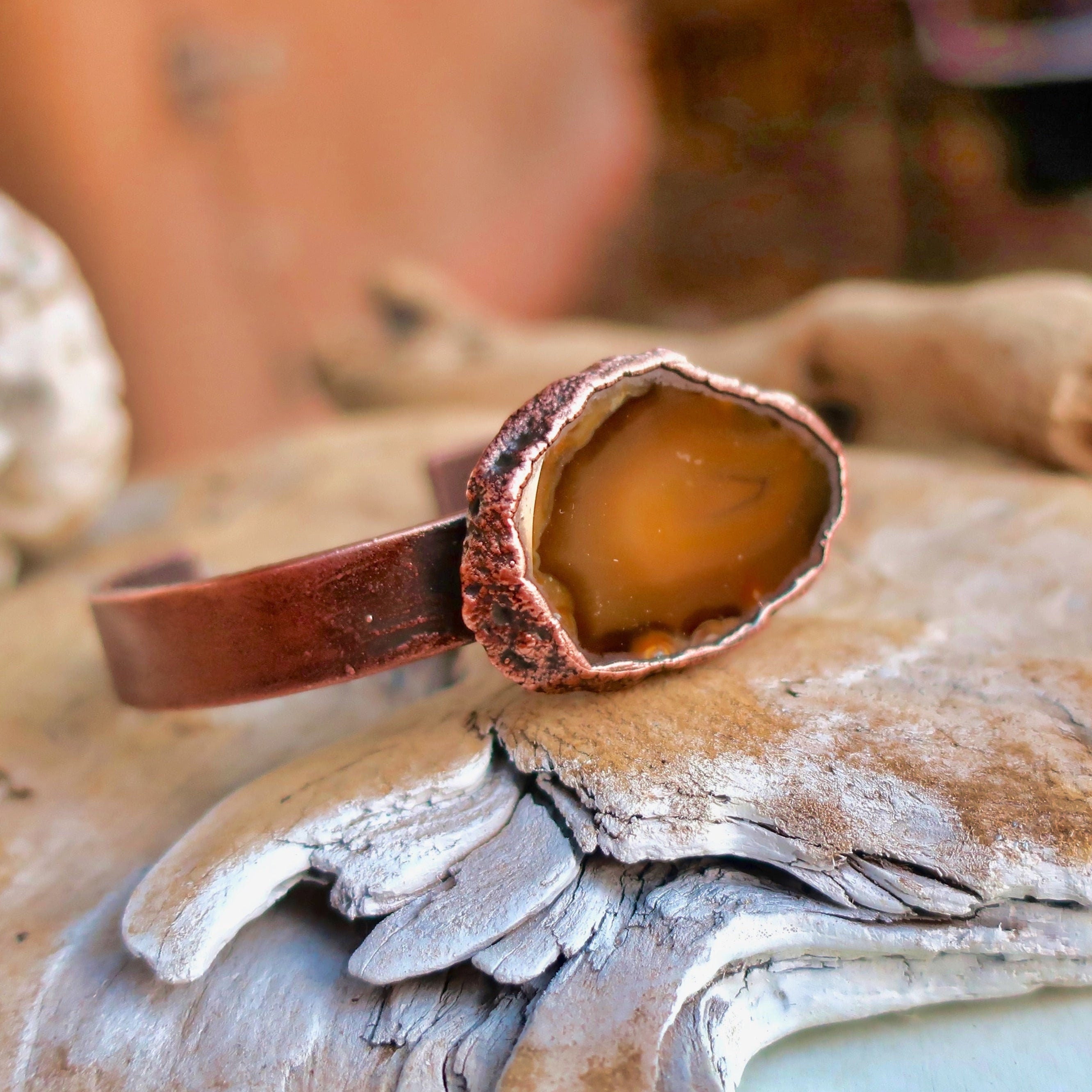 Agate Cuff in Copper - Grounding Crystal | Handmade by Blackbird & Sage