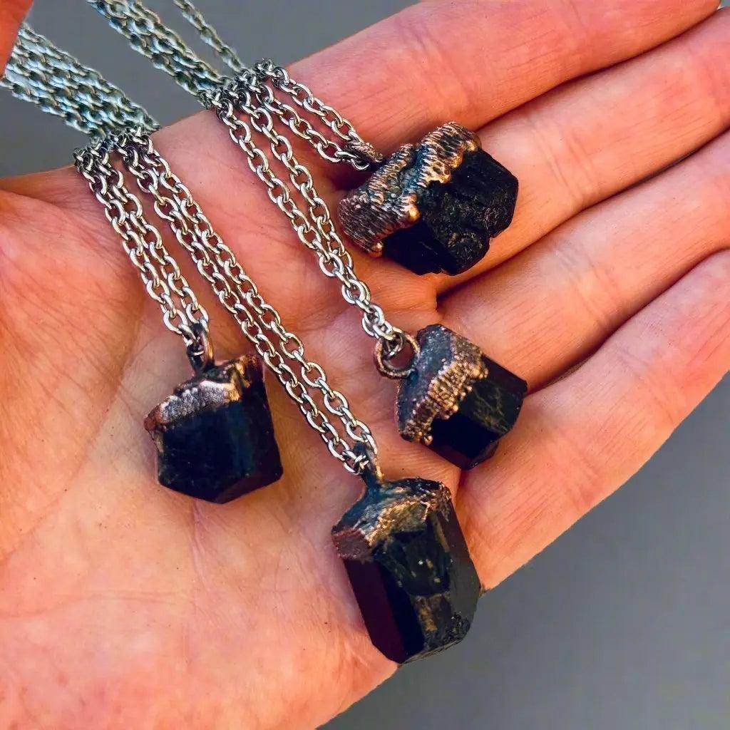 Raw Black Tourmaline Necklace - Mens | Handmade by Blackbird & Sage