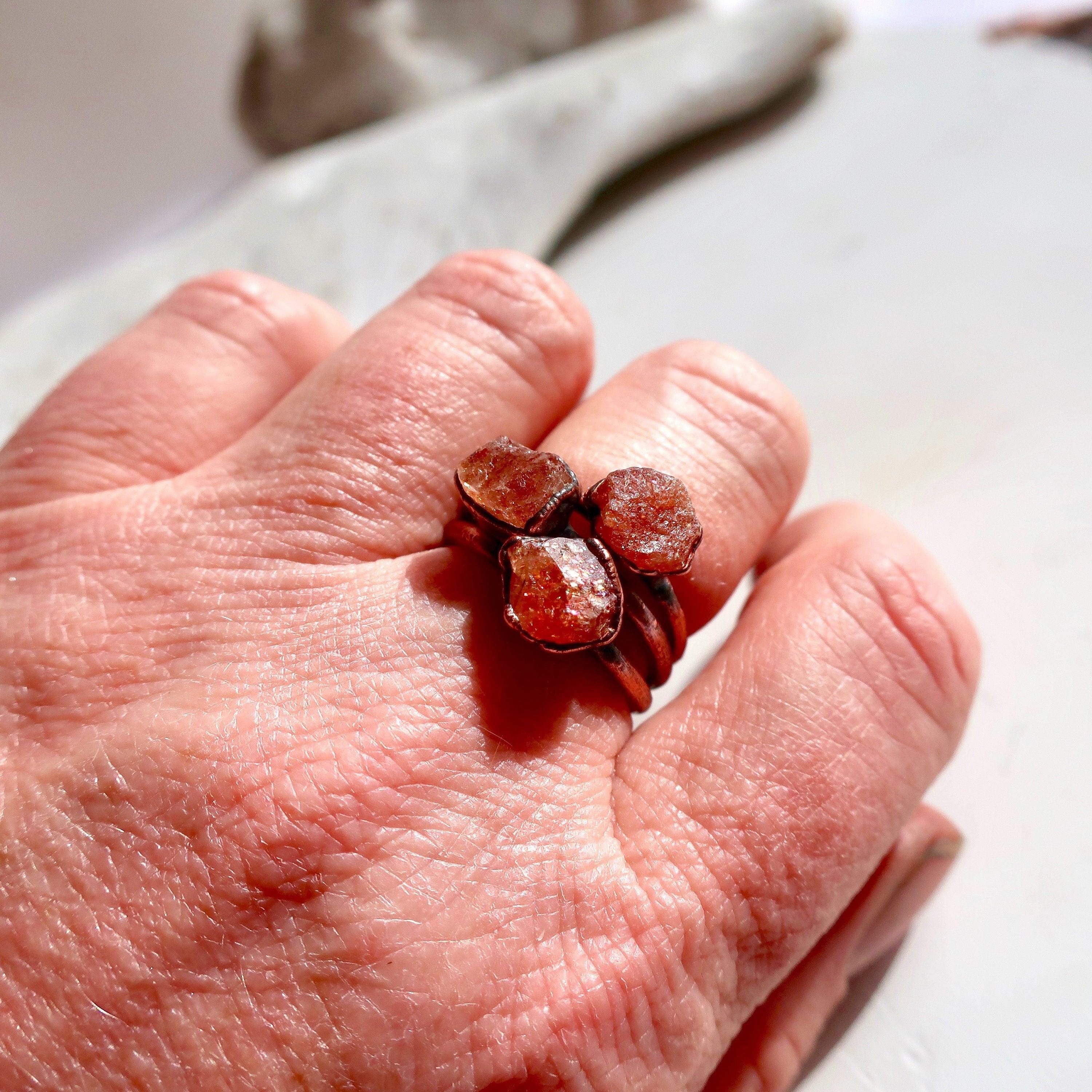 Raw Sunstone Ring - Raw Crystal Jewelry | Handmade by Blackbird & Sage