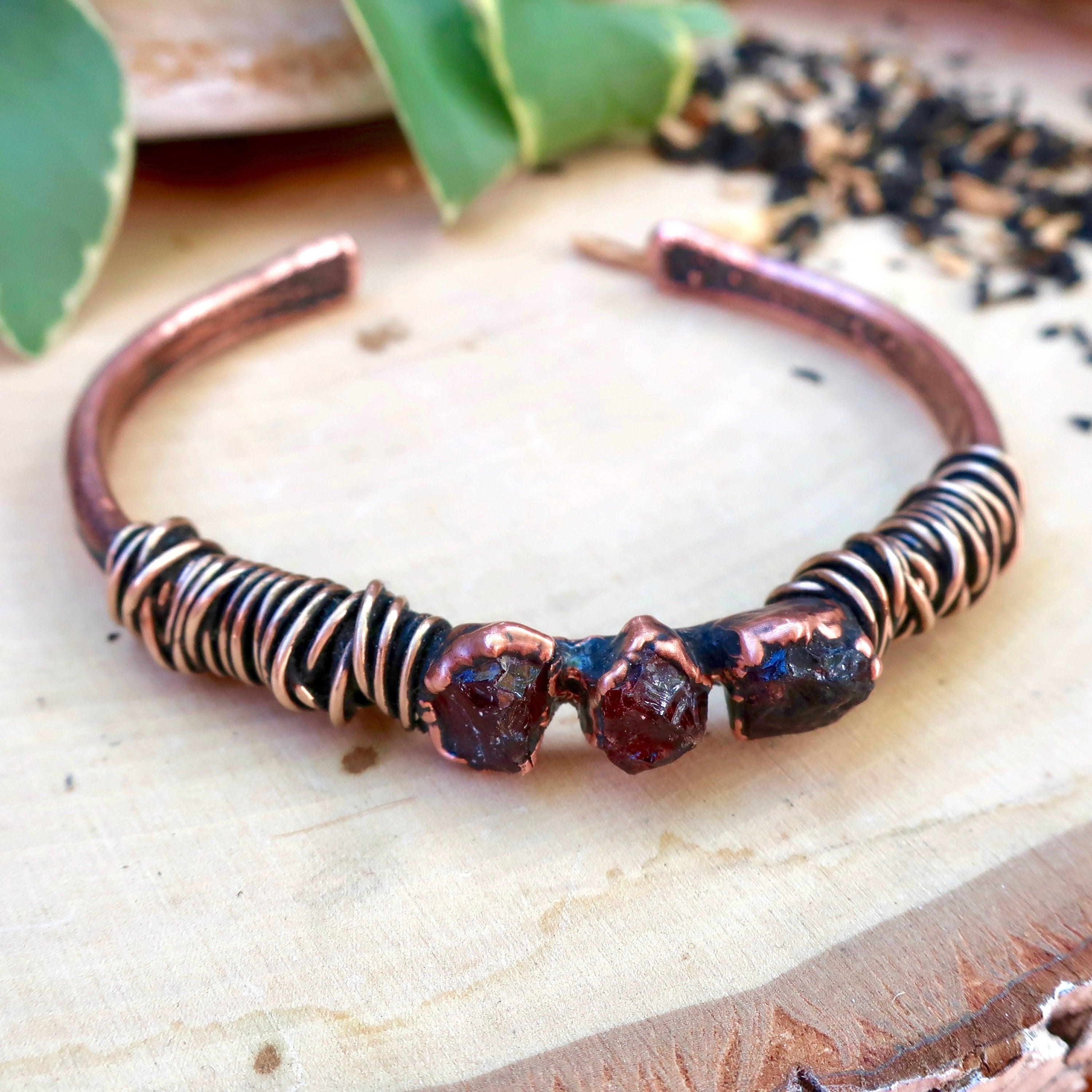 Raw Garnet Copper Cuff – January Stone | Handmade by Blackbird & Sage