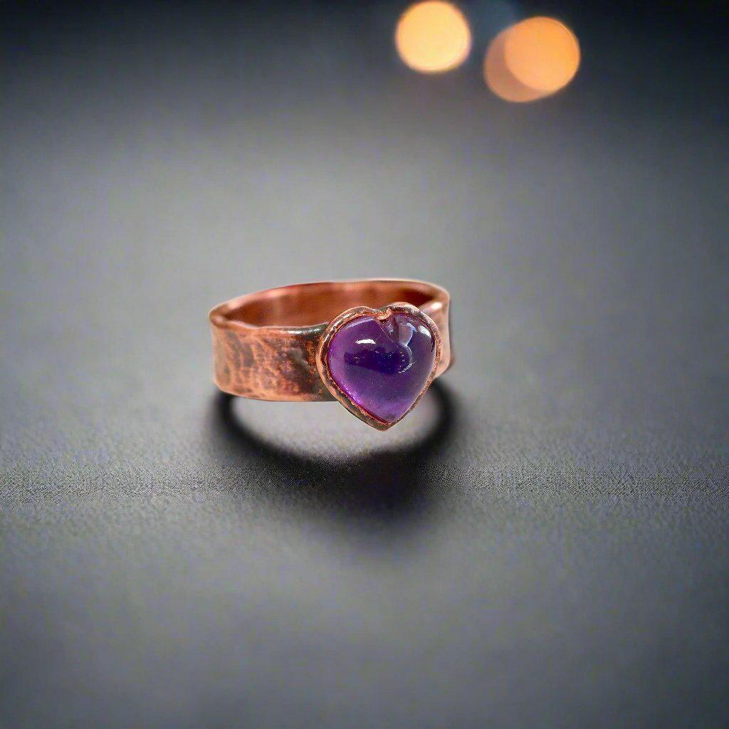Amethyst Ring - Boho Heart Jewelry | Handmade by Blackbird & Sage