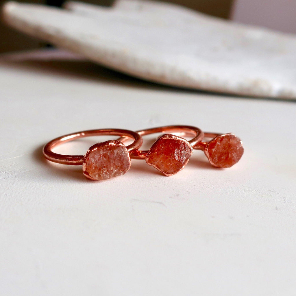 Raw Sunstone Ring - Raw Crystal Jewelry | Handmade by Blackbird & Sage