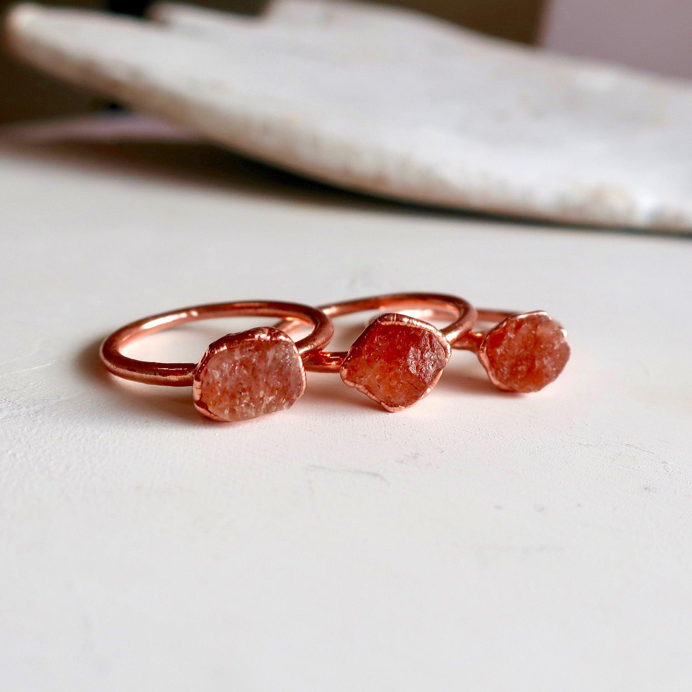 Raw Sunstone Ring - Raw Crystal Jewelry | Handmade by Blackbird & Sage