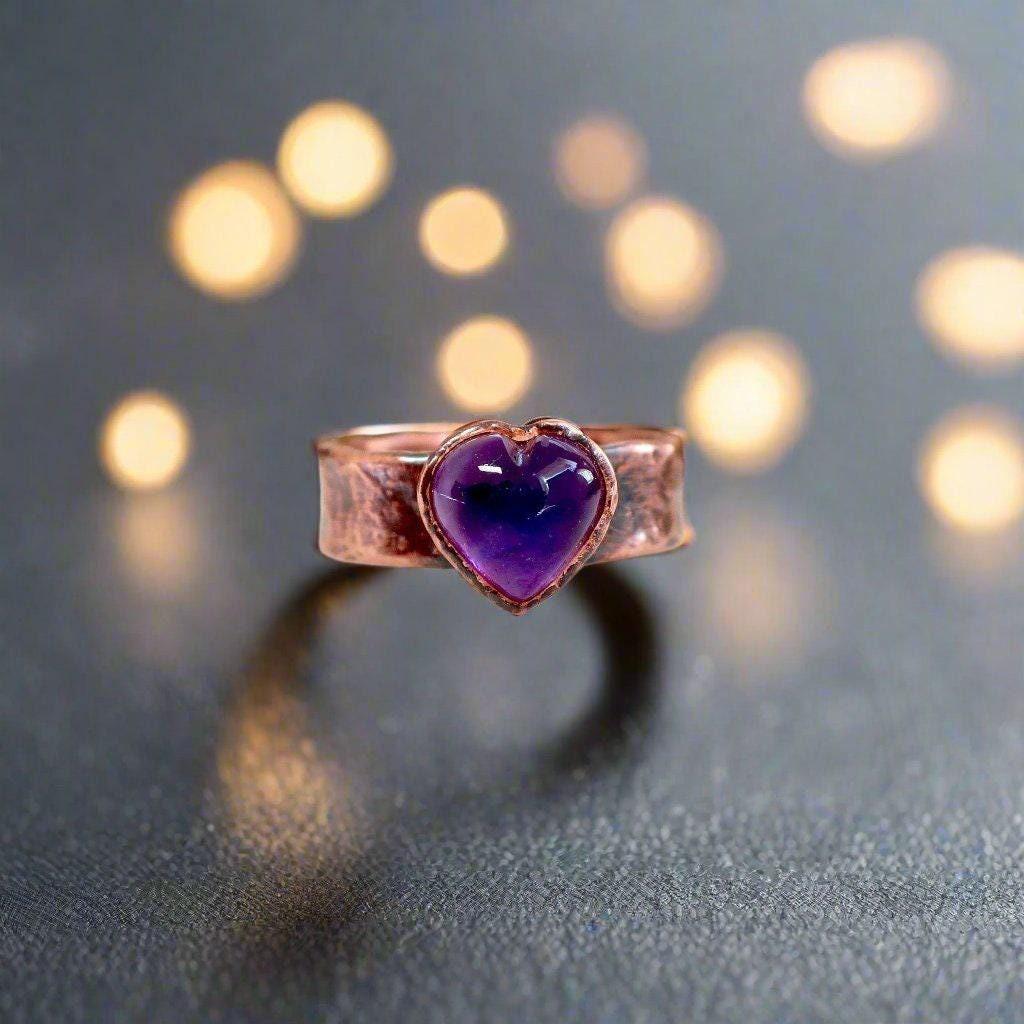 Amethyst Ring - Boho Heart Jewelry | Handmade by Blackbird & Sage