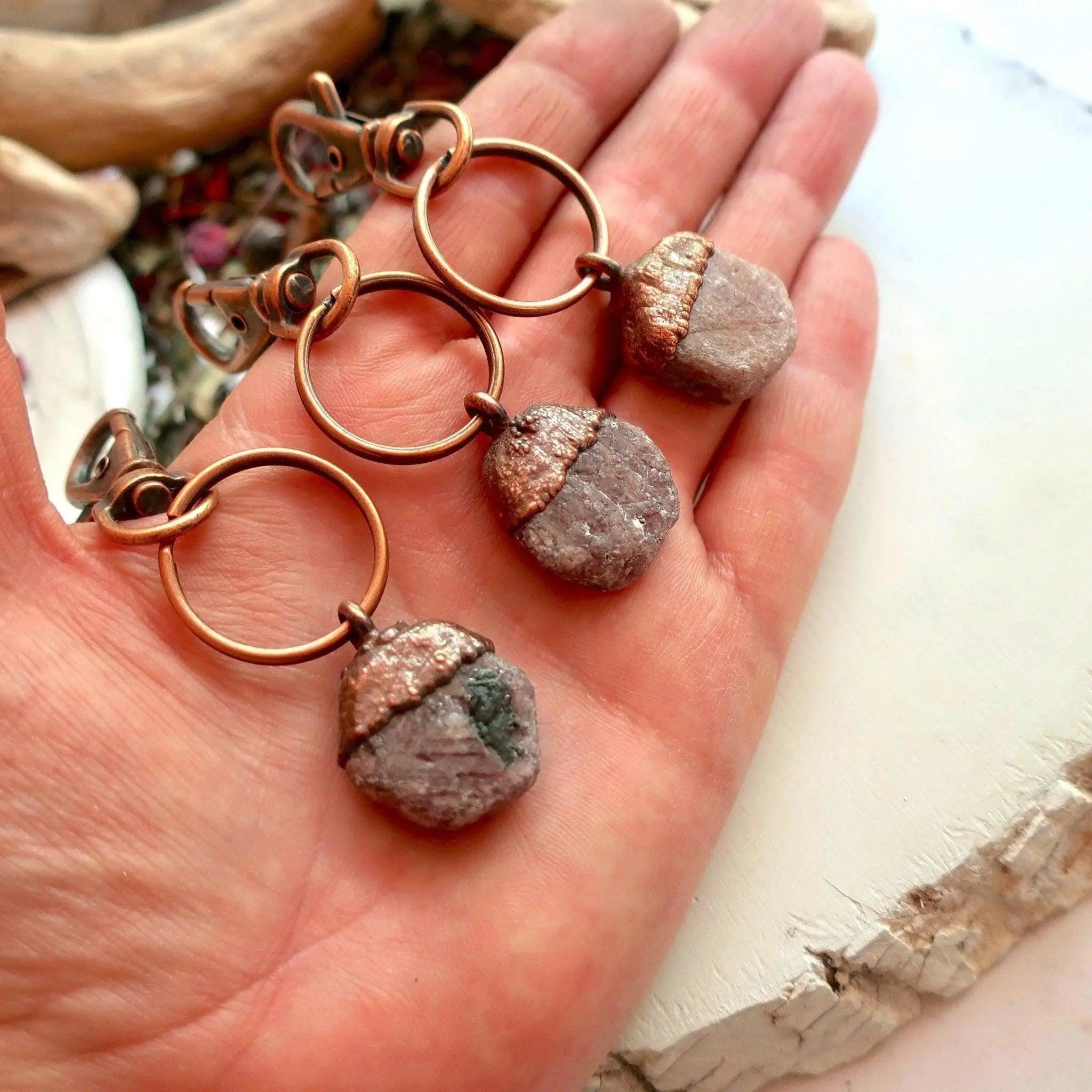 Raw Ruby Keychain - July Birthstone | Handmade by Blackbird & Sage