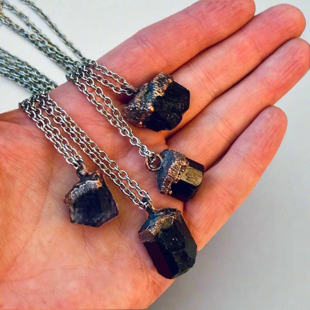 Raw Black Tourmaline Necklace - Mens | Handmade by Blackbird & Sage