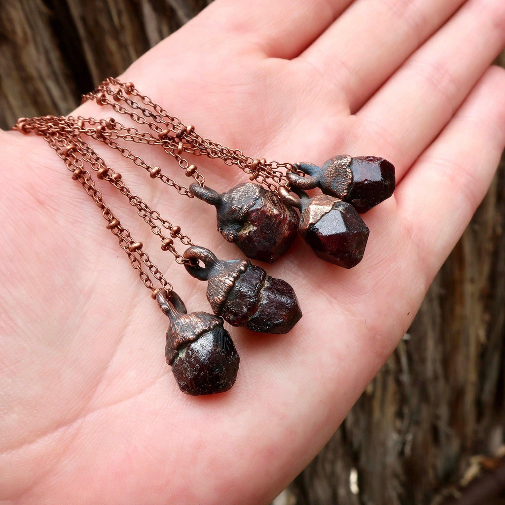 Raw Garnet Necklace in Copper - Boho | Handmade by Blackbird & Sage
