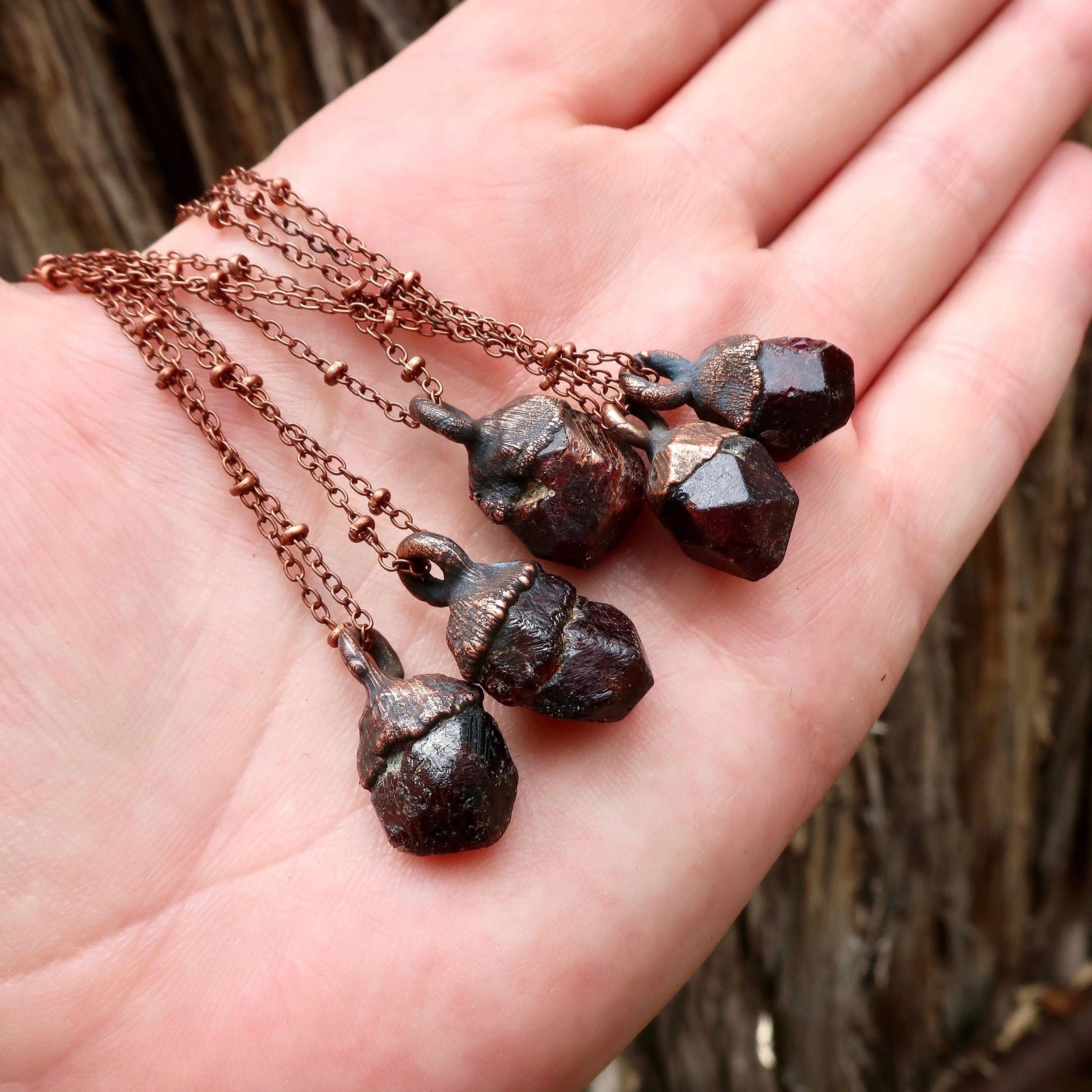 Raw Garnet Necklace in Copper - Boho | Handmade by Blackbird & Sage