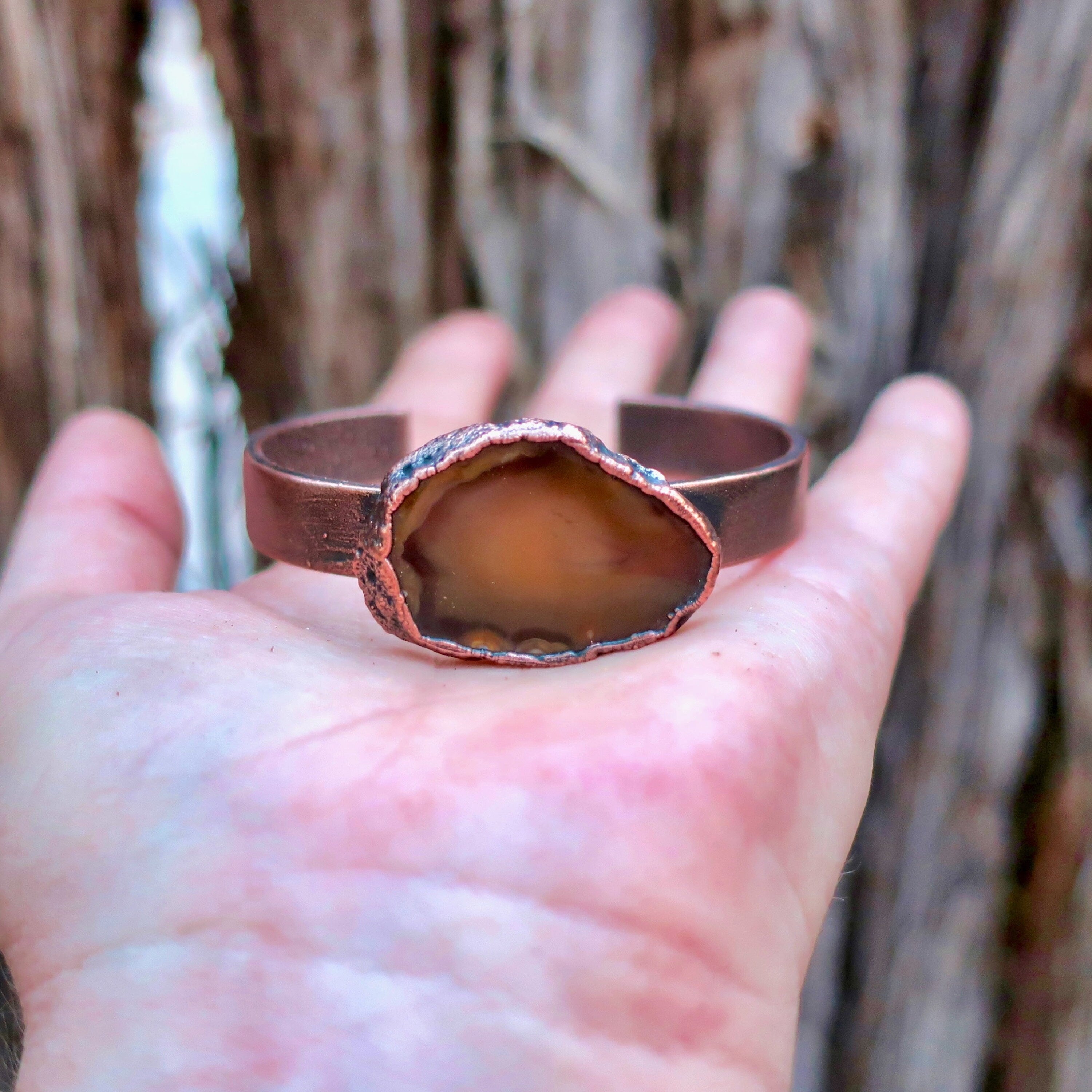Agate Cuff in Copper - Grounding Crystal | Handmade by Blackbird & Sage