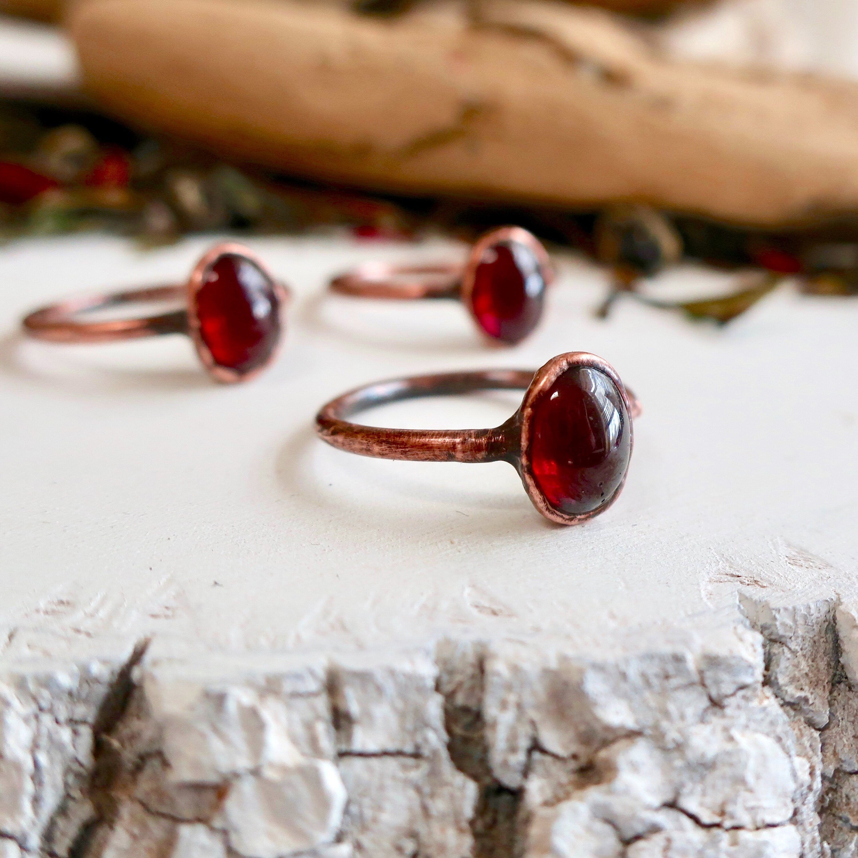 Garnet Copper Ring - Boho | Handmade by Blackbird & Sage