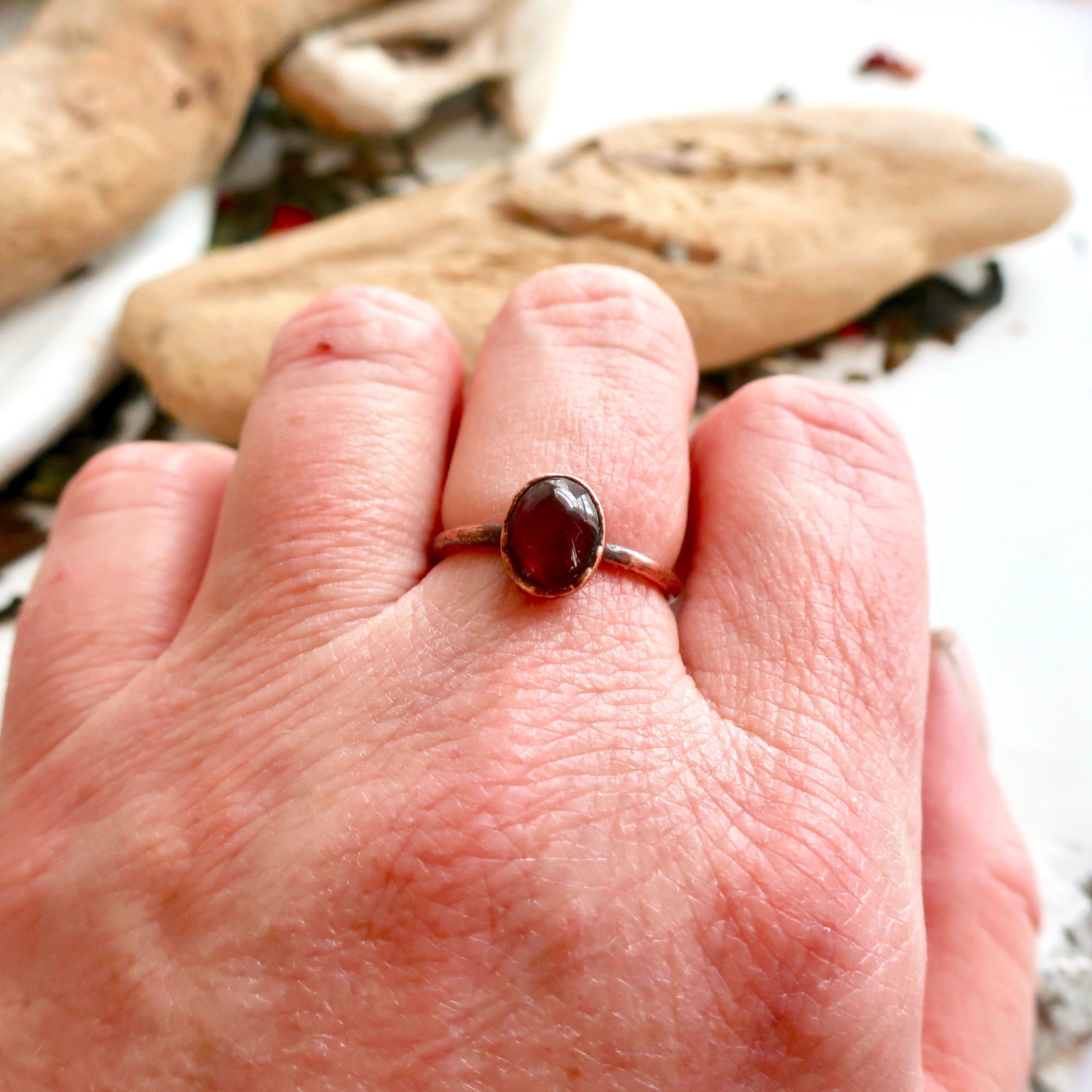 Garnet Copper Ring - Boho | Handmade by Blackbird & Sage
