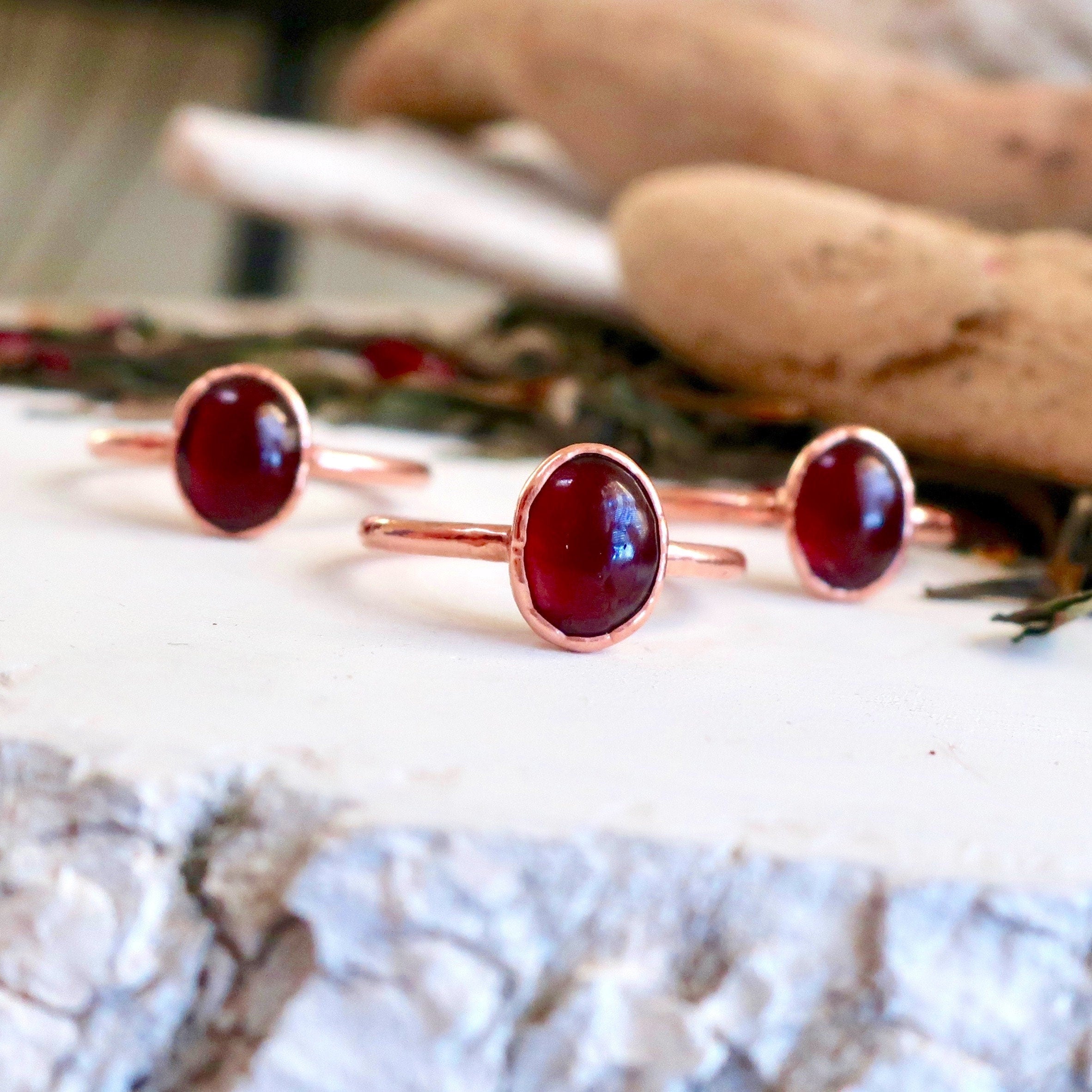 Garnet Copper Ring - Boho | Handmade by Blackbird & Sage
