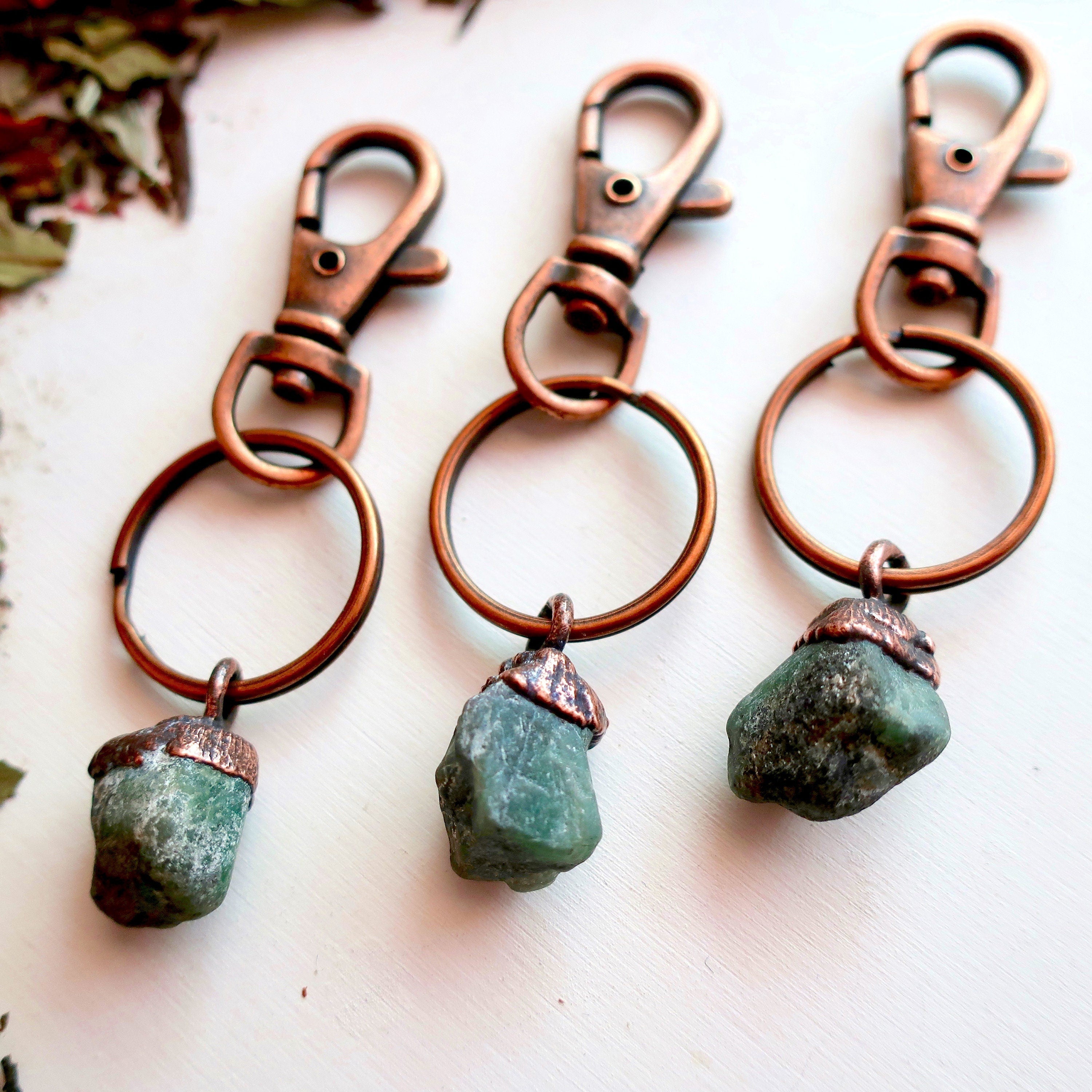 Raw Emerald Keychain - Boho | Handmade by Blackbird & Sage