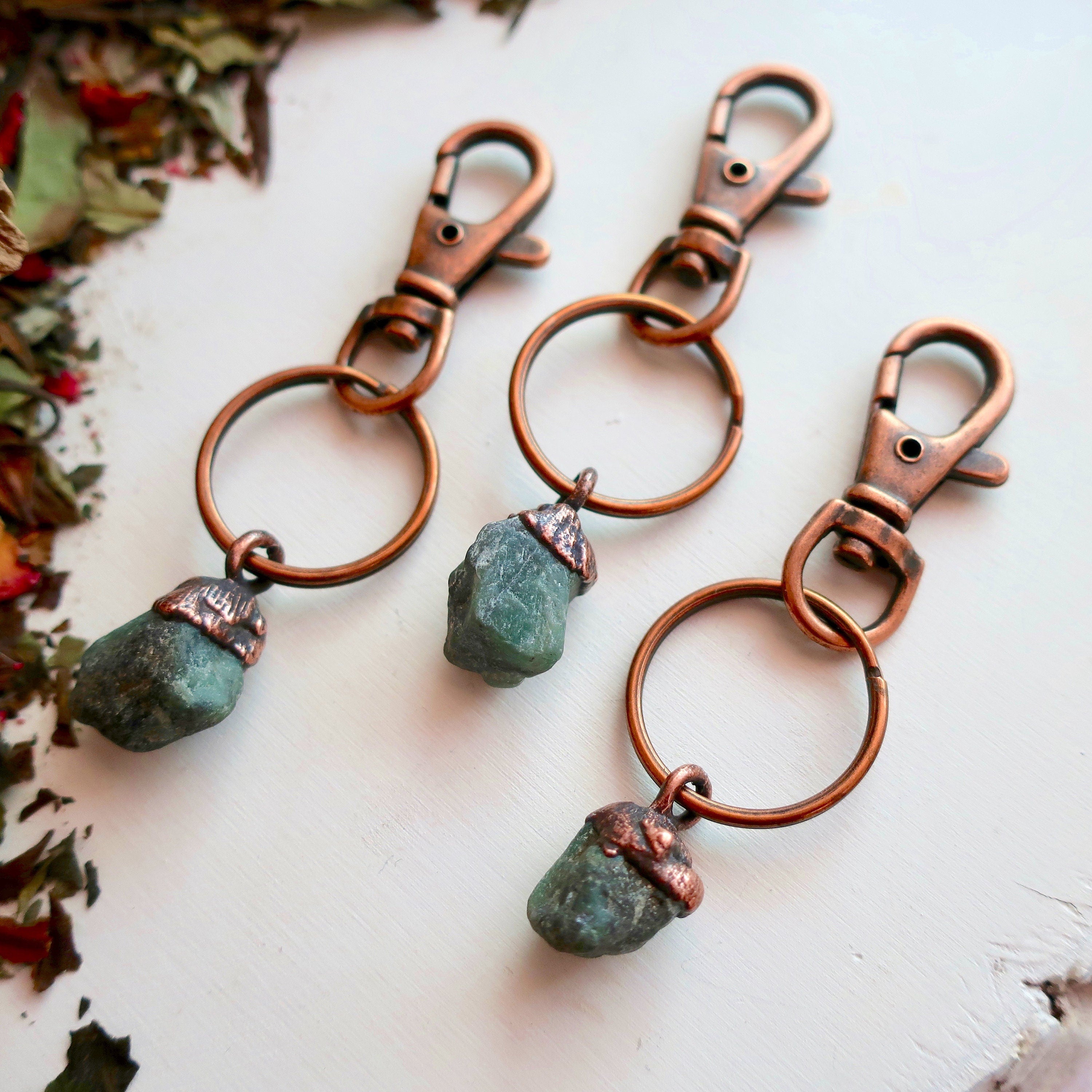 Raw Emerald Keychain - Boho | Handmade by Blackbird & Sage