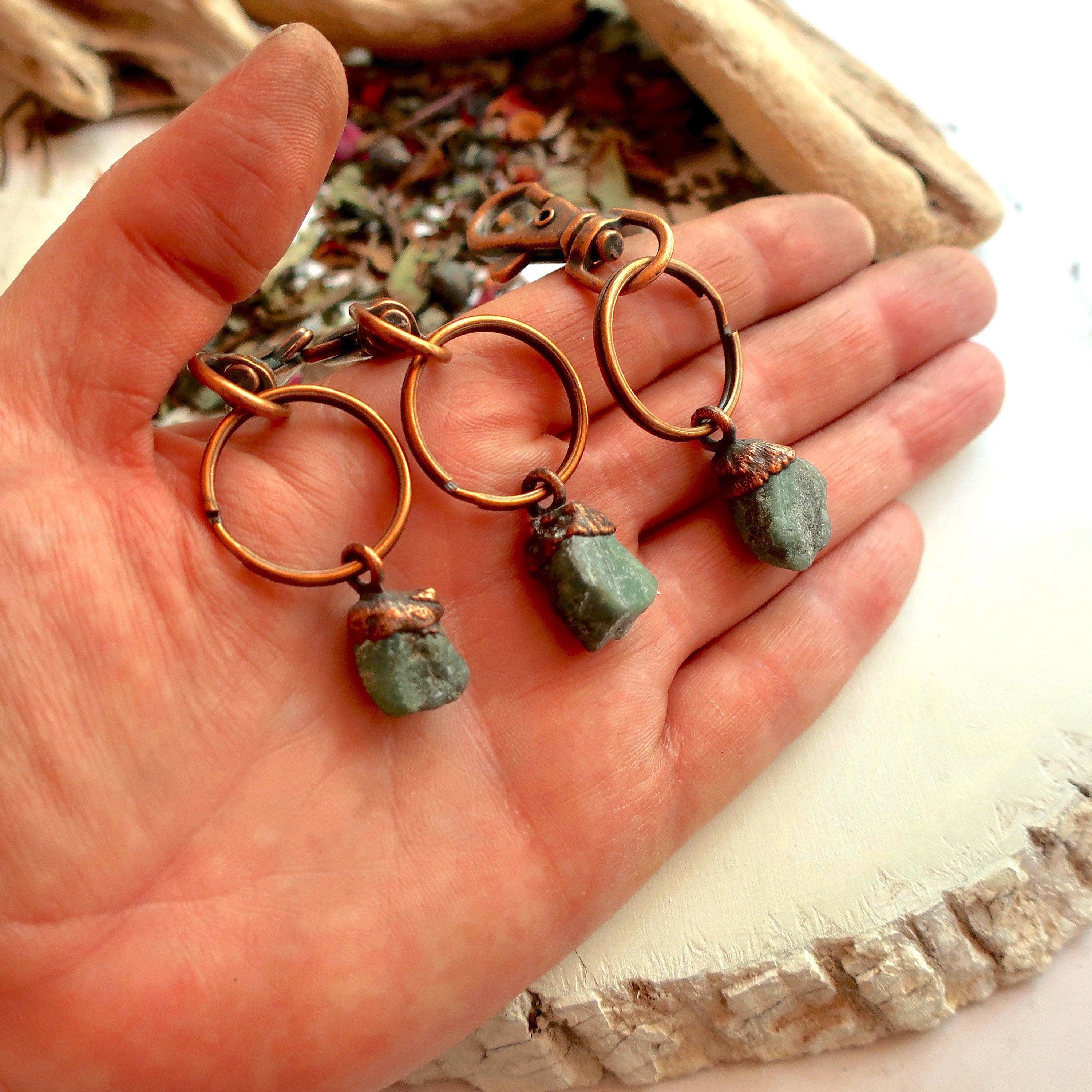 Raw Emerald Keychain - Boho | Handmade by Blackbird & Sage