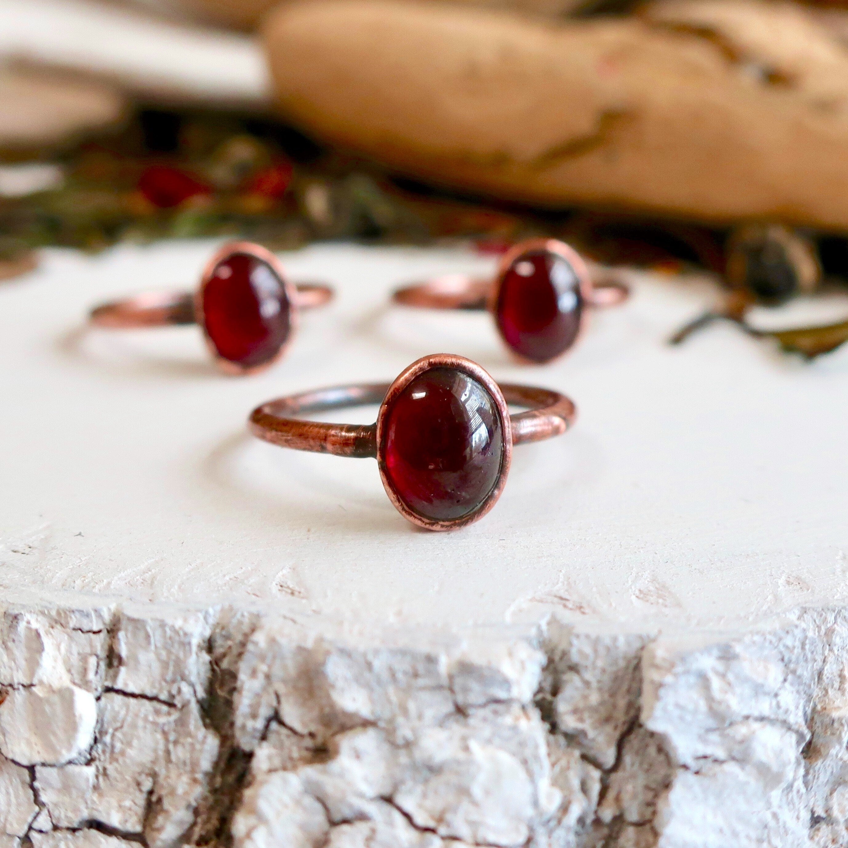 Garnet Copper Ring - Boho | Handmade by Blackbird & Sage