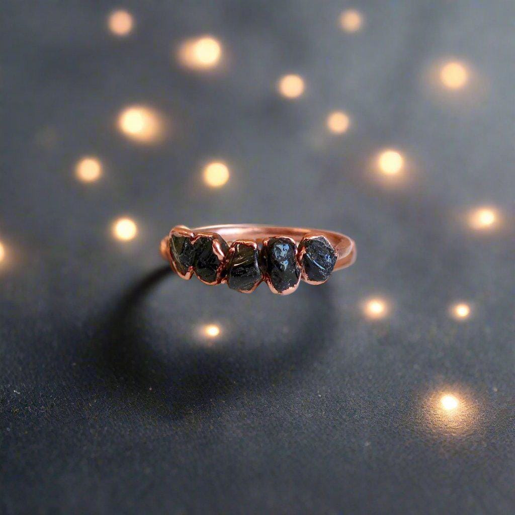 Black Tourmaline Ring – Boho | Handmade by Blackbird & Sage