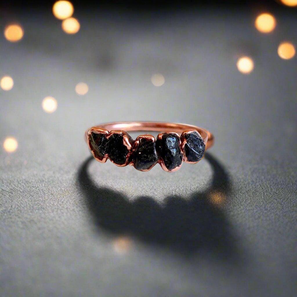 Black Tourmaline Ring – Boho | Handmade by Blackbird & Sage