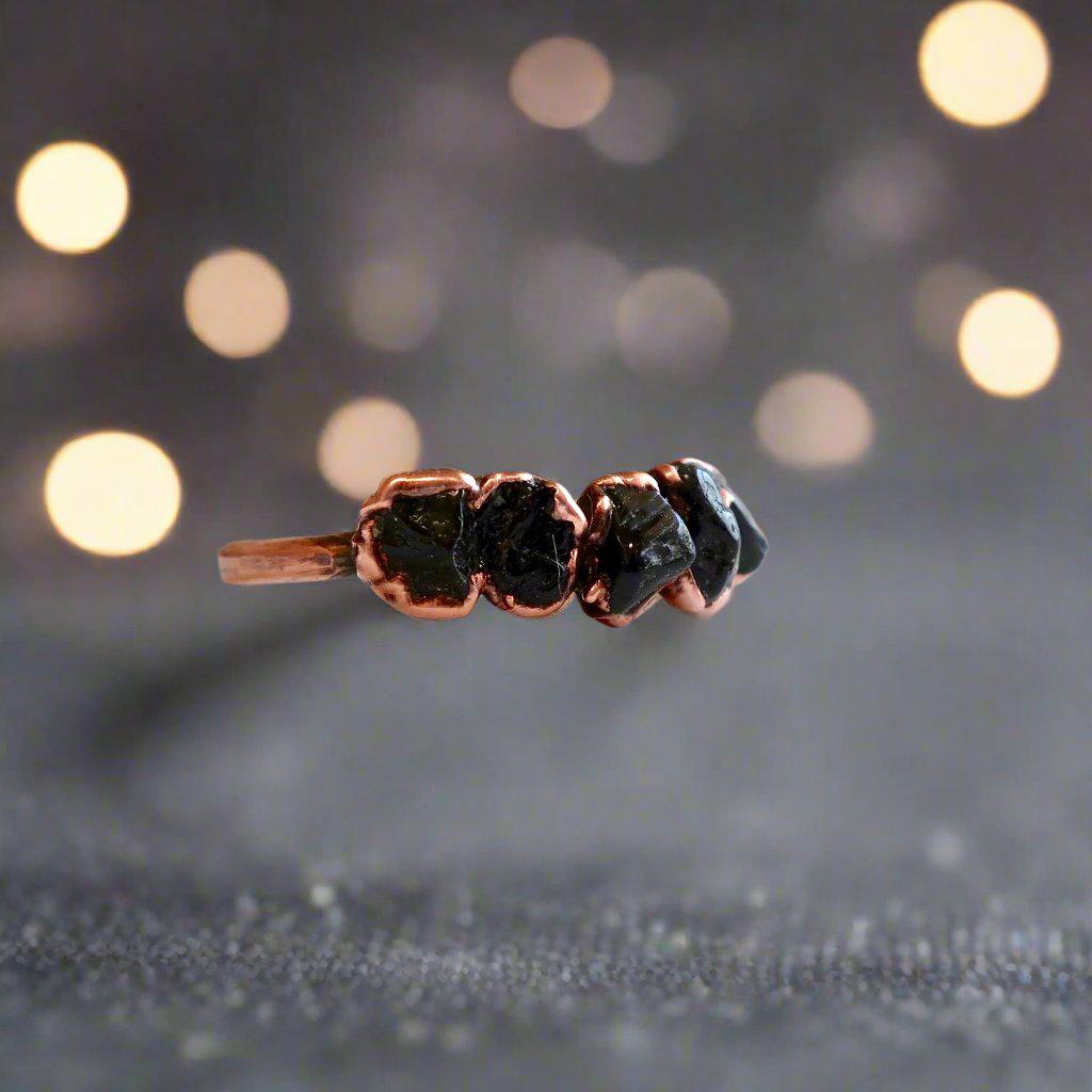 Black Tourmaline Ring – Boho | Handmade by Blackbird & Sage