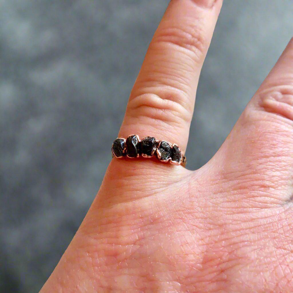Black Tourmaline Ring – Boho | Handmade by Blackbird & Sage